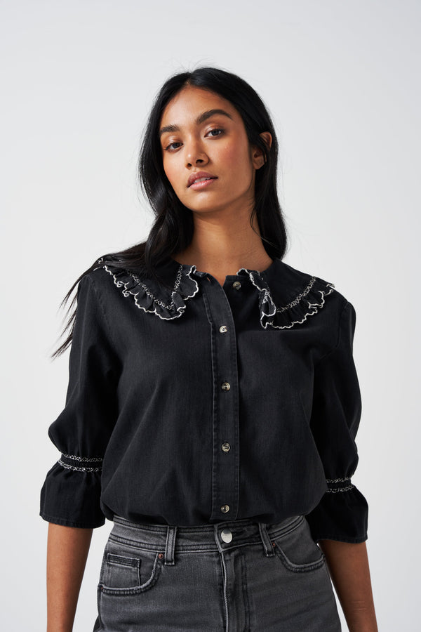 Victoria Blouse in Washed Indigo – seventy + mochi