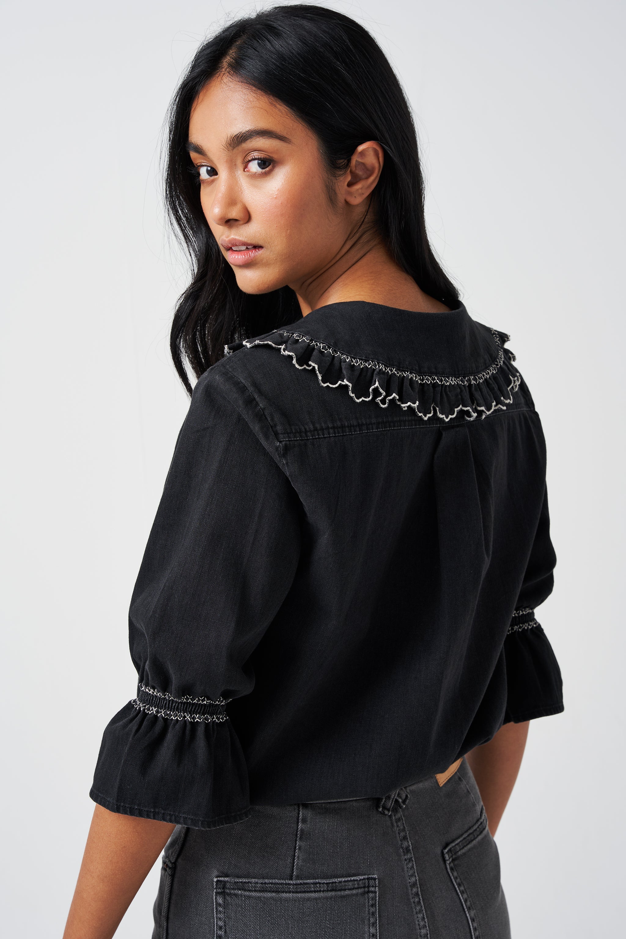 Phoebe Blouse in Black Denim