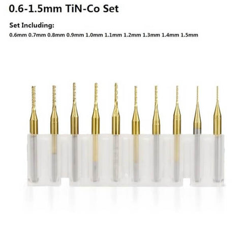 10pcs Carbide PCB Milling Cutter Set 0.6-1.5 TiN