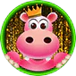 Forum avatar depicting pink hippo character wearing a royal crown, and standing in front of a gold curtain!