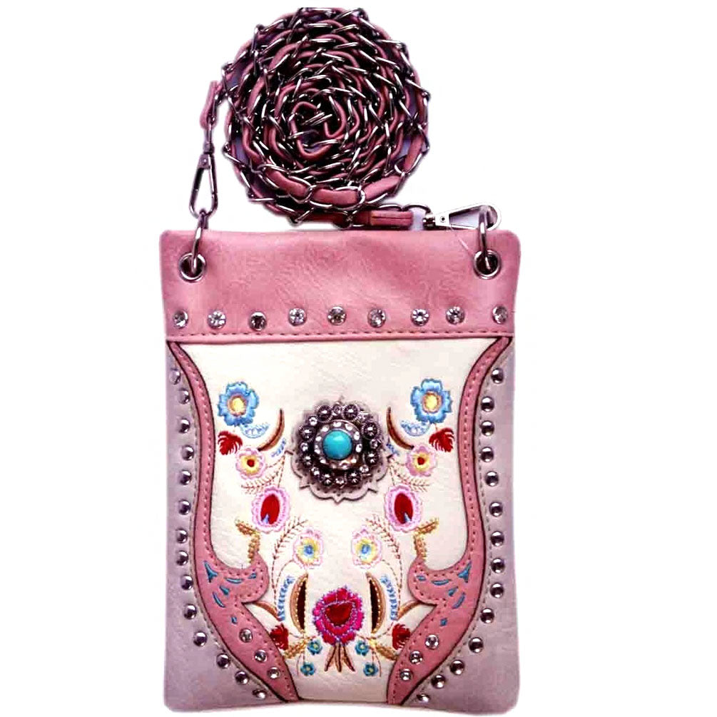 Western Concho Floral Embroidery Mini Crossbody Bag