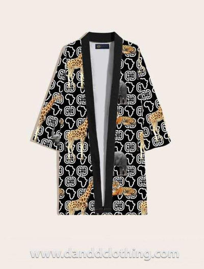 Long Kimono with African Black Animal Print