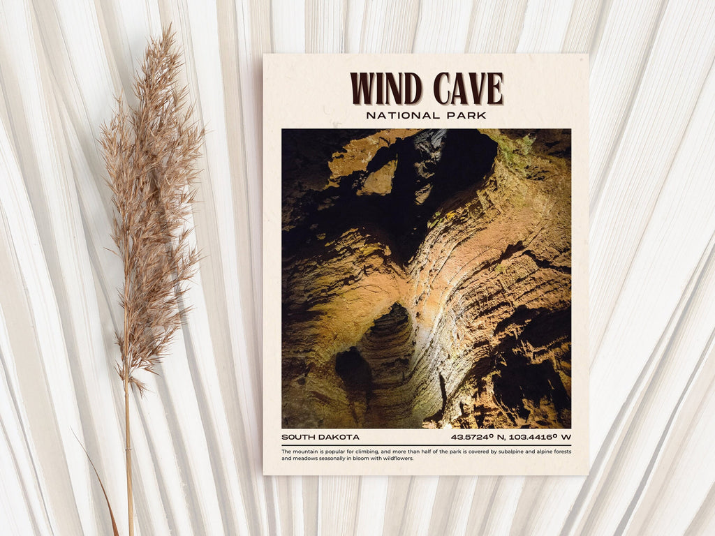 Wind Cave National Park Vintage Wall Art, South Dakota, USA