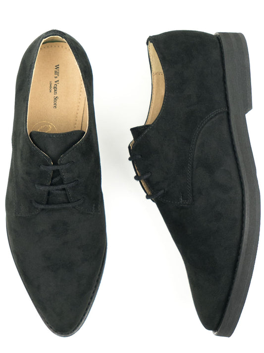 Wills Vegan Signature Derbys - Black Faux Suede