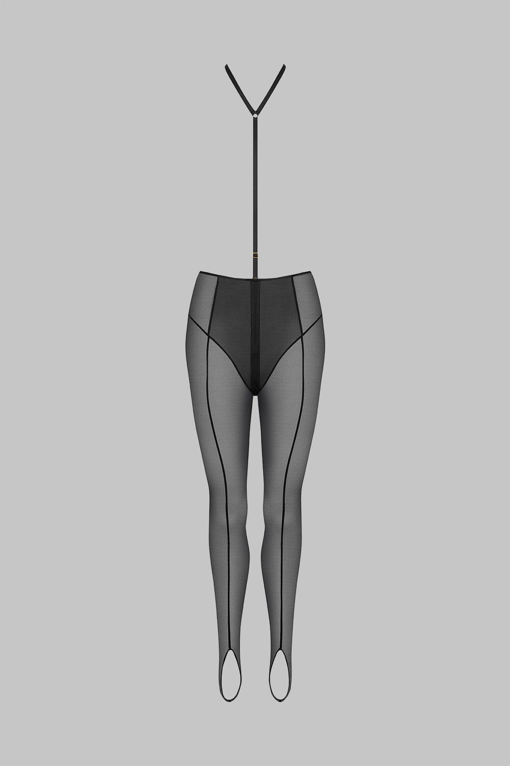 Stirrup leggings with zip and Harness - L'Amoureuse - Black Dahlia