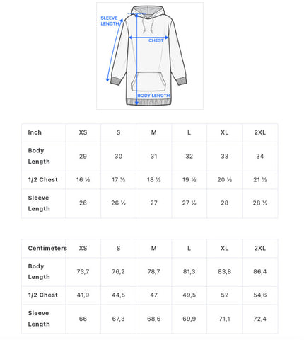 Chart sze of a dress hoodie