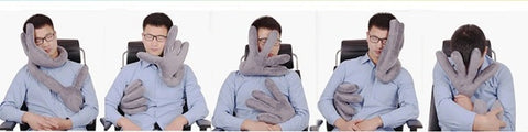 Ufo palm pillow is a unique way to deal with the neck pain whil sleep on the go.