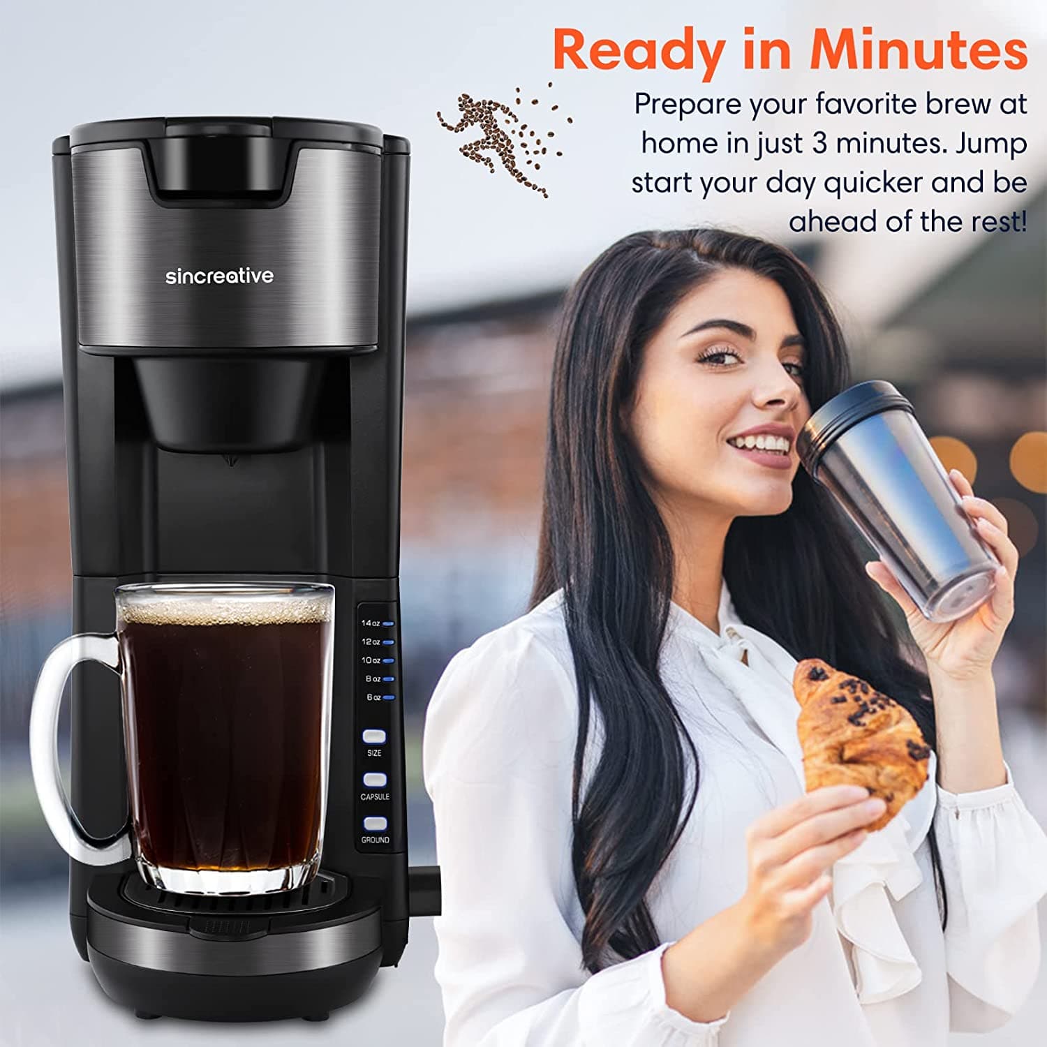 LITIFO Single Serve Coffee Maker with Milk Frother, 6 In 1 Coffee Machine  for Tea, K Cup Pods & Ground Coffee, Compact Cappuccino Machine and Latte Maker  combo (Black) 