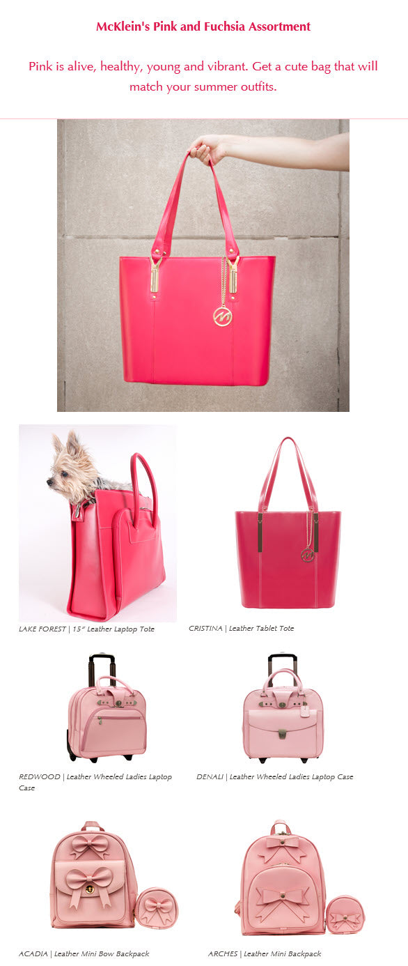 Stylish and Functional Pink and Fuchsia Bags by McKlein