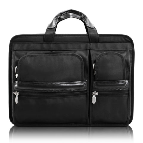 Quindici 15.6 Laptop Messenger Bag Black Soft Split Leather QSB