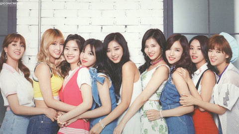 TWICE Members (Left to Right): Jihyo, Momo, Dahyun, Nayeon, Tzuyu, Sana, Mina, Chaeyoung, and Jeongyeon
