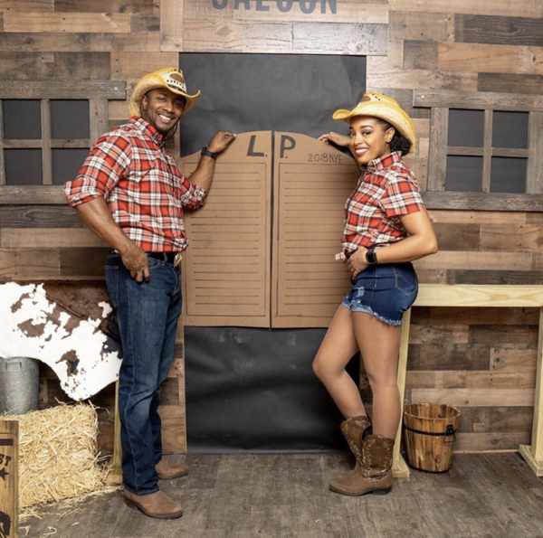 Couples costume featuring a couple dressed in western-inspired clothing.