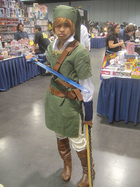 A person dressed in a Link cosplay from the Legend of Zelda video games.