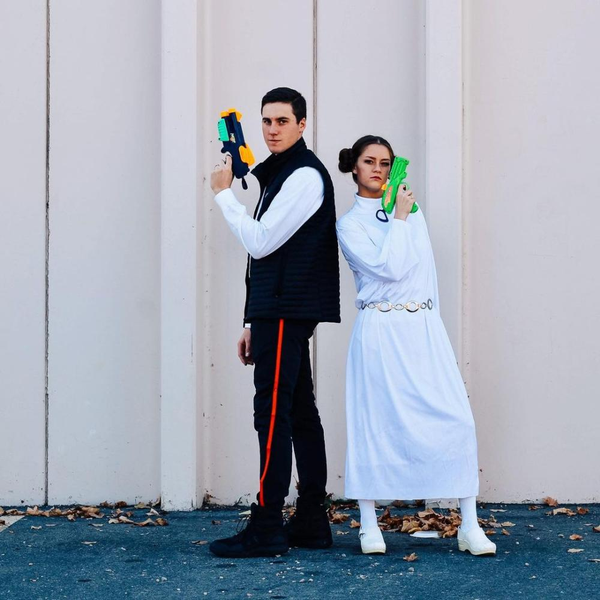 Couples costume featuring Han Solo and Princess Leia from Star Wars