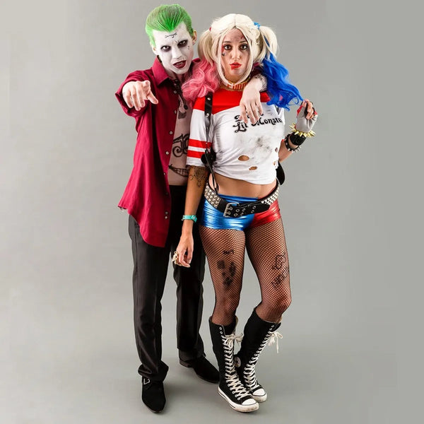 Couples costume featuring The Joker and Harley Quinn from Suicide Squad