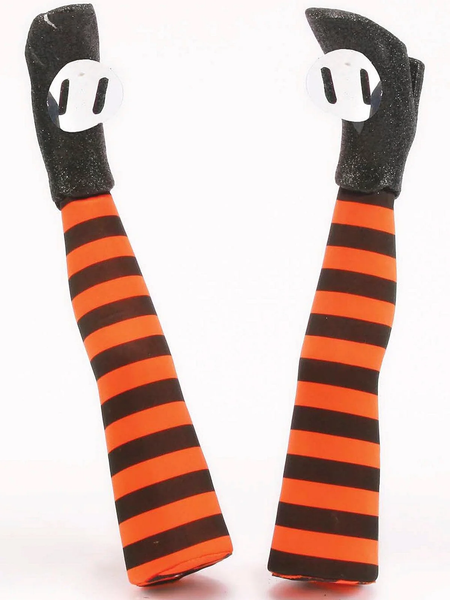 Orange striped witch legs decoration.