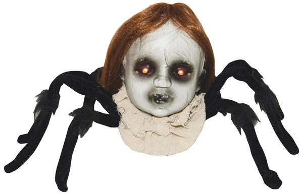 Scary shaking doll head spider decoration.