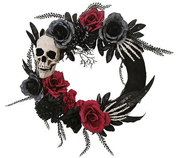Skull and roses Halloween wreath decoration.