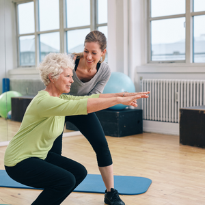 Independent elderly person doing exercise