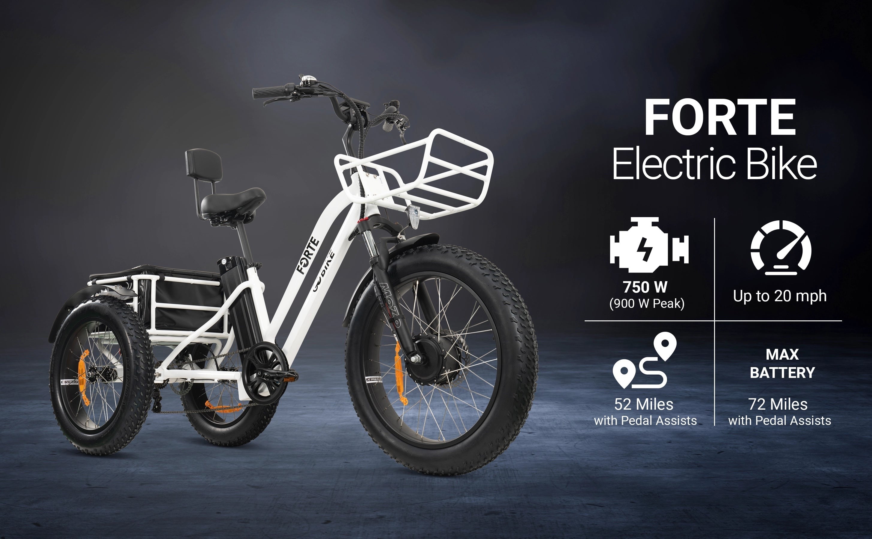 FORTE Electric Tricycle With Rear Seat