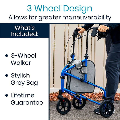 Secure and Steady: Vive Health 3 Wheel Walker Rollator - Reliable Braking