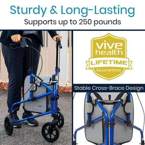 Glide Through Life with Ease: Vive Health 3 Wheel Walker Rollator - Independent Mobility