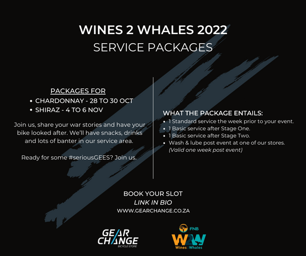 Book a Wines2Whales service package with the Gear Change Bicycle Store