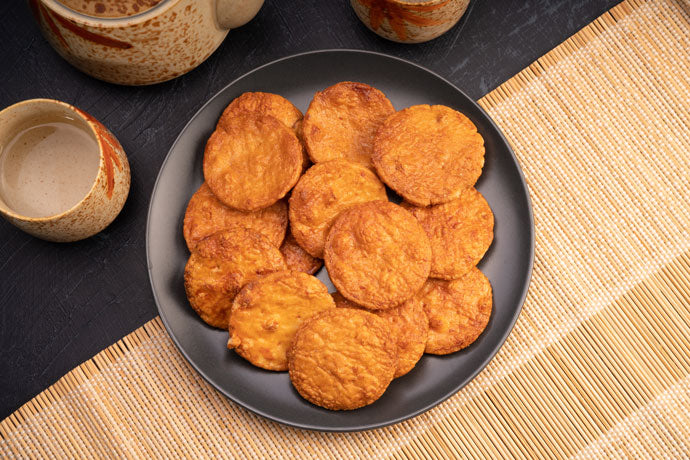 japanese rice cracker senbei on plate