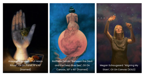 Images of artwork in Legends of the Moon by Rochelle Dalida, Alexandra Leonetti, and Megan Schaugaard