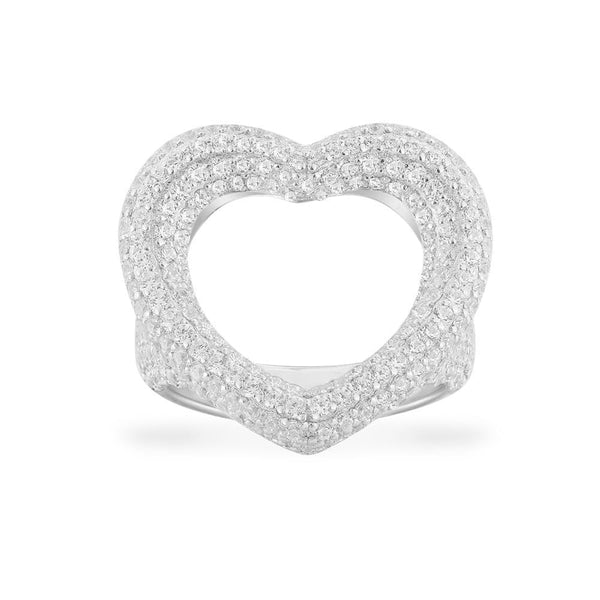 Statement Heart Ring - White Silver