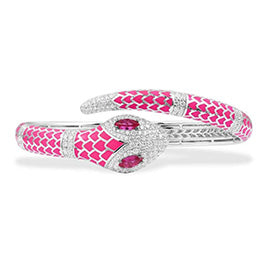 NEON FUSCHIA SERPENT WRAP CUFF - WHITE SILVER