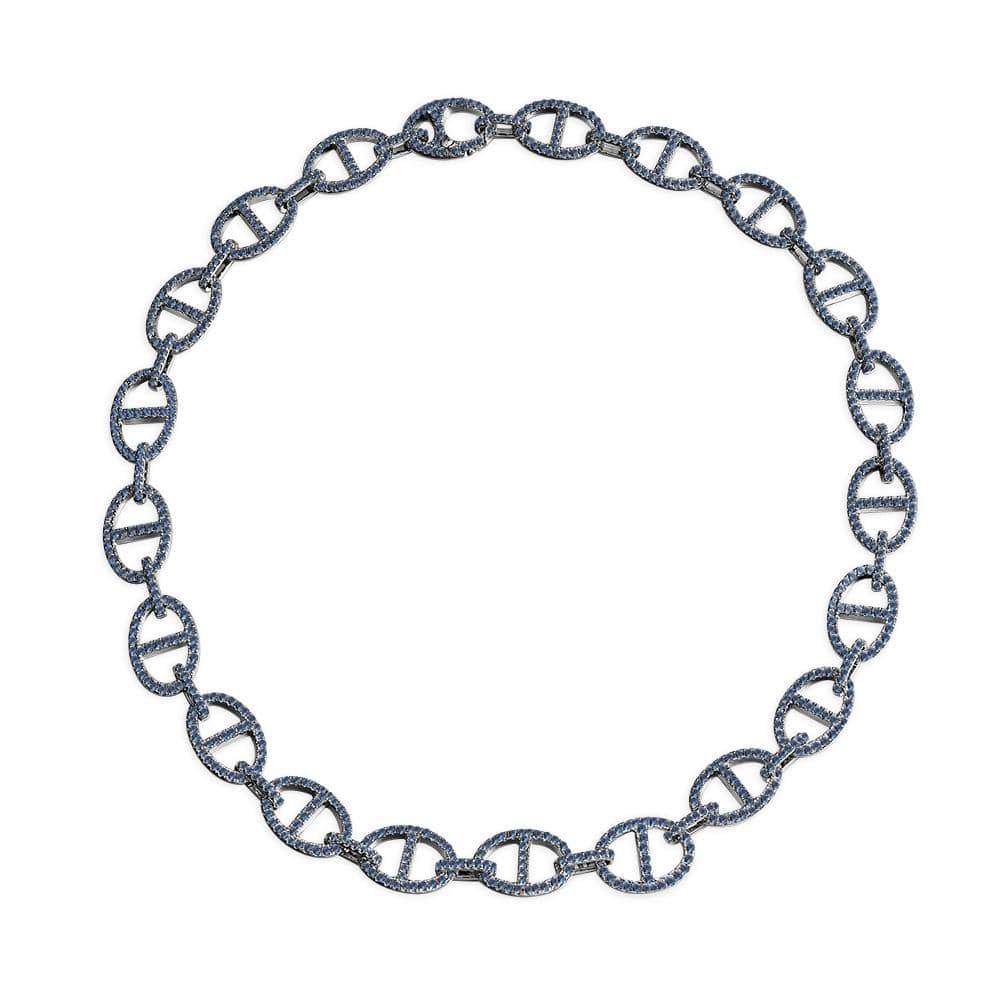 Navy Blue Maille Marine Chain Necklace - Dark Grey Silver