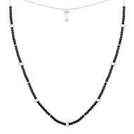 BLACK AGATE ADJUSTABLE NECKLACE WITH SLIDING RINGS - SILVER