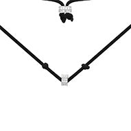 BLACK ADJUSTABLE NYLON NECKLACE WITH SLIDING RING - SILVER