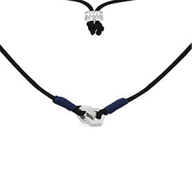 BLACK ADJUSTABLE NYLON NECKLACE WITH INTERTWINED RINGS - SILVER