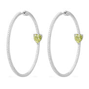 HOOP EARRINGS WITH GREEN HEART - SILVER