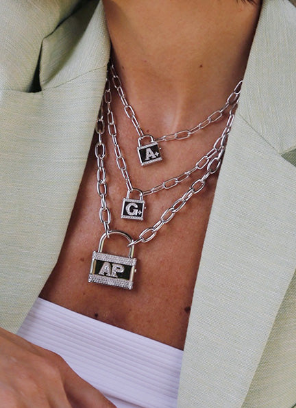 Alphabet Lock Necklace - White Silver