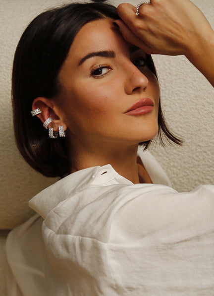 Small Eclat Hoop Earrings - White Silver