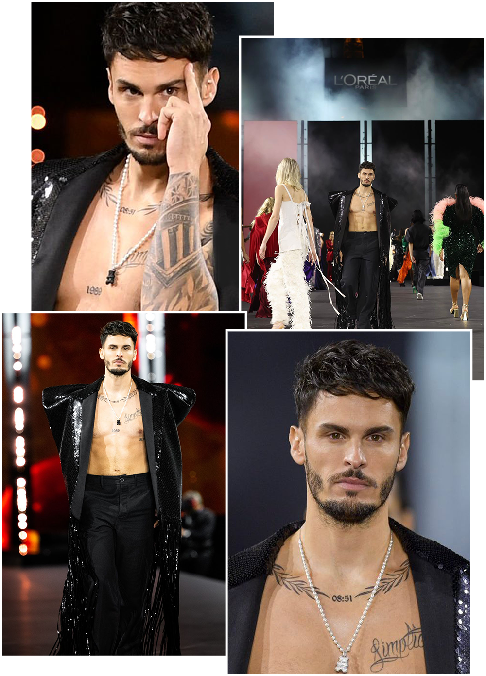 Baptiste Giabiconi wearing APM XL Mood Yummy Bear Necklace  at L'Oreal fashion show.