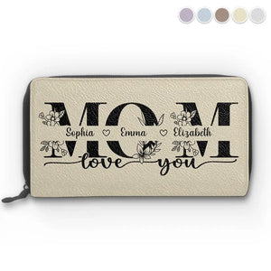 A Mother's Love Is Like A Flower - Family Personalized Custom Leather Long Wallet - Mother's Day, Gift For Mom, Grandma - Doptika