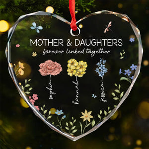 A Mom’s Heart Is A Bouquet Of Kindness - Family Personalized Custom Heart Glass Ornament - Christmas Gift For Mom, Daughter - Doptika