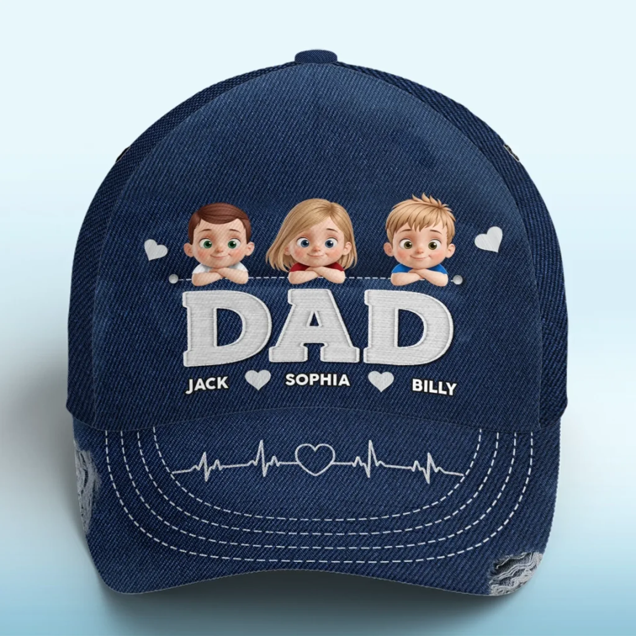 My Hero, My Heartbeat - Family Personalized Custom Hat, All Over Print Classic Cap - Father's Day, Gift For Dad, Grandpa