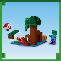 Surprise Minecraft® players aged 7 and older with a swamp full of adventure, action and creativity with LEGO® Minecraft The Swamp Adventure (21240). Super fun Minecraft toys to build and explore. Give children the creativity of Minecraft with this physical version of the dangerous swamp landscape. This versatile toy features Minecraft favorite Alex as he travels through the mud and mangroves on a Minecraft adventure. In addition to creative building opportunities, there are 2 hostile mobs to battle – a zombie and a slime, as well as a friendly frog observing the action from a lily pad. Kids help Alex use her ax and operate a lever to detonate TNT and deflect any attack. For extra digital fun, the LEGO Builder app has intuitive zoom and rotate functions that let kids visualize their model as they build it. Creative Minecraft® playset – LEGO® Minecraft The Swamp Adventure (21240) recreates the game's mangrove swamp and is packed with opportunities to build creatively and role-play exciting confrontations Familiar characters – includes Minecraft® favorites Alex, a zombie, a slime block and a frog in a swamp landscape complete with a mangrove tree, workbench, ax and exploding TNT function Lots of play options – kids can build, explore, battle and detonate TNT as they fend off hostile mobs in the dangerous mangrove swamp Great gift for kids – surprise Minecraft® players aged 7 and over with this physical version of the game's exciting swamp for a birthday, the holidays or any other occasion. Also for on the go - this compact set measures over 3" (8cm) high, 3" (9cm) wide and 3" (8cm) deep and offers various play options Interactive digital building - the LEGO® Builder app has intuitive zoom and rotate functions that allow children to visualize their model while building it Minecraft® in real life - with LEGO® Minecraft sets, children experience the popular game in a different way with mobs, environments and features brought to life with LEGO bricks Quality guaranteed – LEGO® parts meet strict quality standards, making them consistent, compatible and easy to put together Safety first – LEGO® parts are dropped, heated, crushed, twisted and analyzed to ensure they meet strict global safety standards