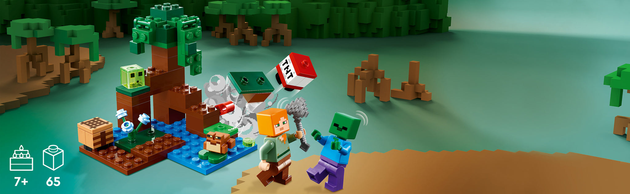 Verras Minecraft® spelers van 7 jaar en ouder met een moeras vol avontuur, actie en creativiteit met LEGO® Minecraft Het Moerasavontuur (21240).  Superleuk Minecraft speelgoed om te bouwen en te ontdekken Geef kinderen de creativiteit van Minecraft in handen met deze fysieke versie van het gevaarlijke moeraslandschap. Dit veelzijdige speelgoed bevat de bekende Minecraft favoriet Alex die door de modder en mangroven reist op een Minecraft avontuur. Naast mogelijkheden om creatief te bouwen, zijn er 2 vijandige mobs om het tegen op te nemen – een zombie en een slijm, maar ook een vriendelijke kikker die de actie observeert vanaf een lelieblad. Kinderen helpen Alex haar bijl te gebruiken en een hendel te bedienen om TNT tot ontploffing te brengen en elke aanval af te weren. Voor extra digitaal plezier heeft de LEGO Builder app intuïtieve zoom- en draaifuncties waarmee kinderen hun model kunnen visualiseren terwijl ze het bouwen.  Creatieve Minecraft® speelset – LEGO® Minecraft Het Moerasavontuur (21240) bootst het mangrovemoeras van het spel na en zit boordevol mogelijkheden om creatief te bouwen en spannende confrontaties na te spelen Bekende personages – bevat de Minecraft® favorieten Alex, een zombie, een slijmblok en een kikker in een moeraslandschap compleet met een mangroveboom, werkbank, bijl en exploderende TNT-functie Veel speelmogelijkheden – kinderen kunnen bouwen, verkennen, strijden en TNT tot ontploffing brengen terwijl ze vijandige mobs in het gevaarlijke mangrovemoeras afweren Leuk cadeau voor kinderen – verras Minecraft® spelers van 7 jaar en ouder met deze fysieke versie van het spannende moeras uit de game voor een verjaardag, de feestdagen of een andere gelegenheid Ook voor onderweg – deze compacte set is ca. 8 cm hoog, 9 cm breed en 8 cm diep en biedt diverse speelmogelijkheden Interactief digitaal bouwen – de LEGO® Builder app heeft intuïtieve zoom- en draaifuncties waarmee kinderen hun model kunnen visualiseren terwijl ze het bouwen Minecraft® in het echt – met LEGO® Minecraft sets beleven kinderen de populaire game op een andere manier met mobs, omgevingen en kenmerken die tot leven worden gebracht met LEGO stenen Kwaliteit gegarandeerd – LEGO® onderdelen voldoen aan strenge kwaliteitsnormen, waardoor ze consistent, compatibel en comfortabel in elkaar te zetten zijn Veiligheid staat voorop – LEGO® onderdelen worden gegooid, verhit, geplet, gedraaid engeanalyseerd om er zeker van te zijn dat ze voldoen aan strikte wereldwijde veiligheidsnormen