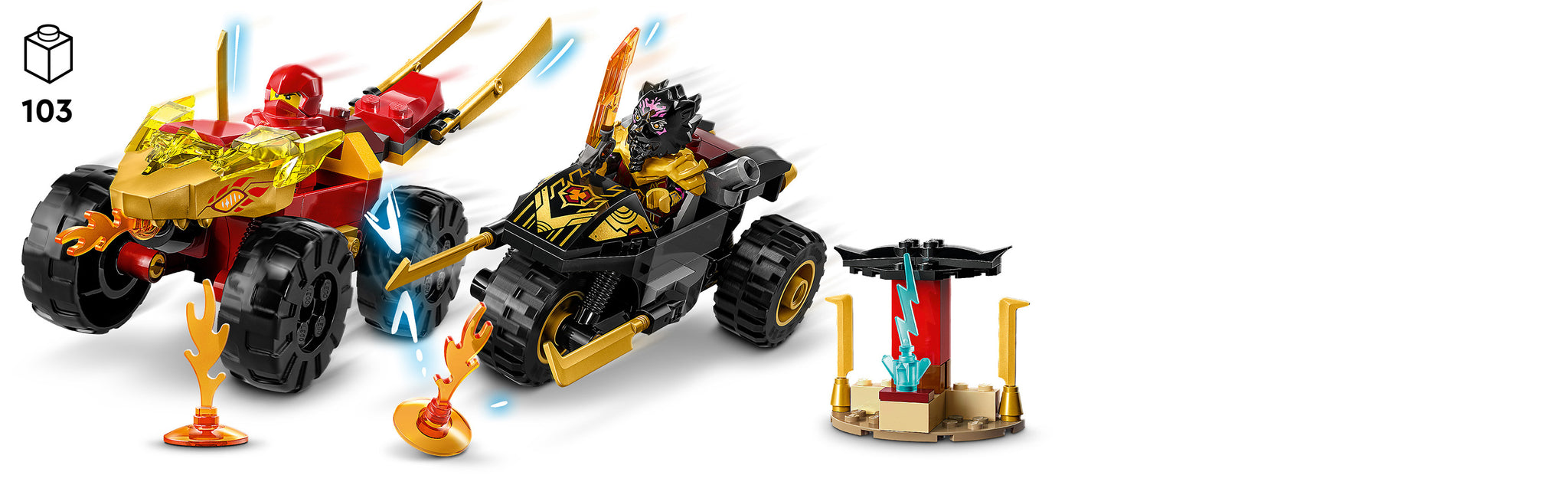 LEGO 71789 Kai en Ras' duel tussen auto en motor