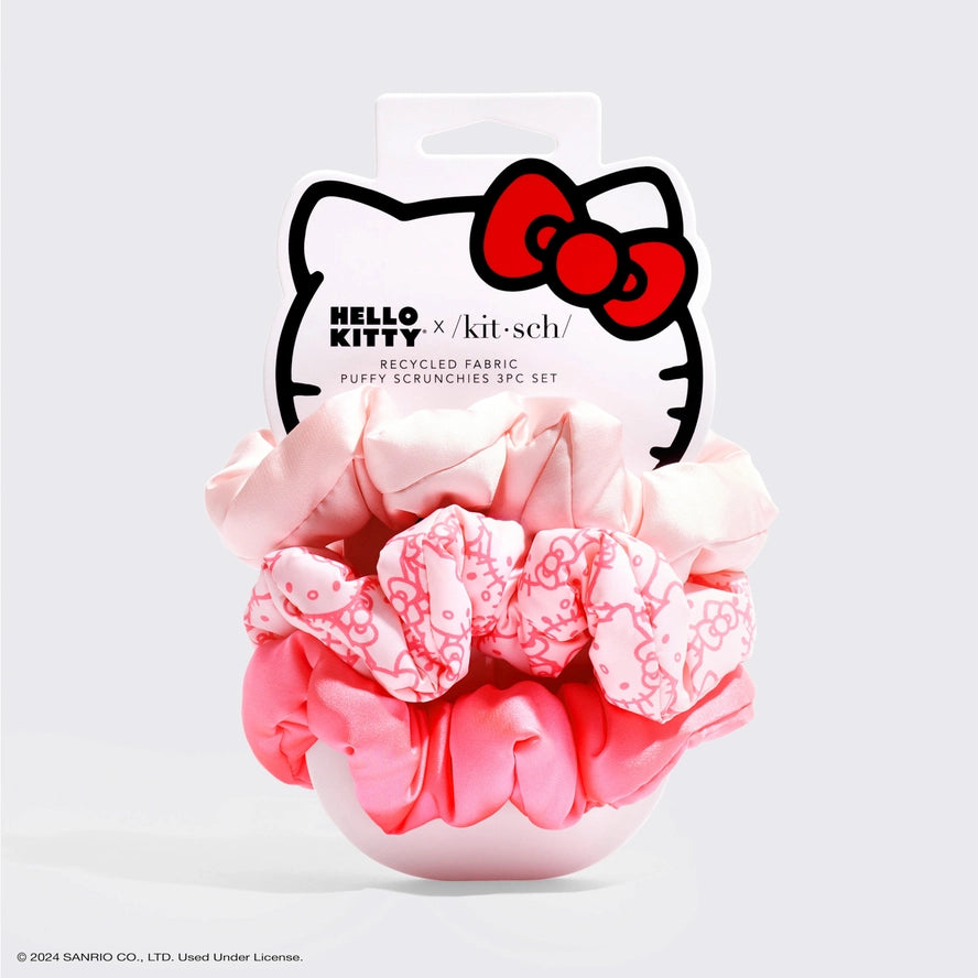 Hello Kitty X Kitsch Recycled Fabric Puffy Scrunchies 3pc Set