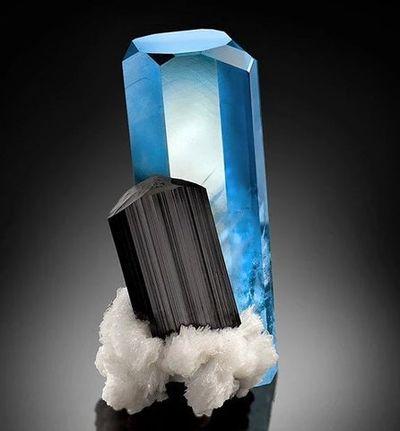 Beryl ( Aquamarine ) with Schorl from Shigar River Vallley, Skardu District, Northern Areas, Pakistan 