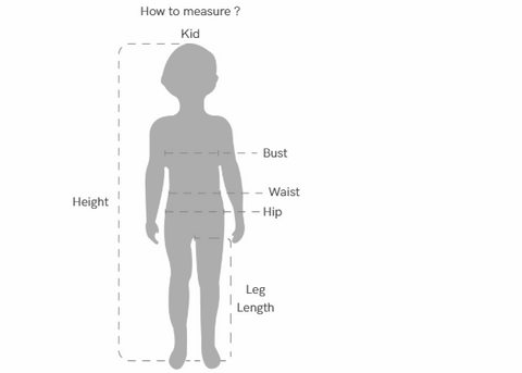 Size chart image, how to measure your child properly