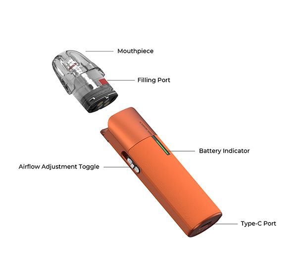 An exploded view of the Vaporesso Luxe Q2 device