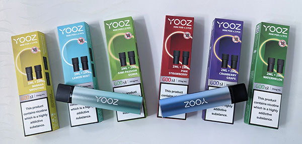 6 YOOZ Mini vape kit boxes in different flavours